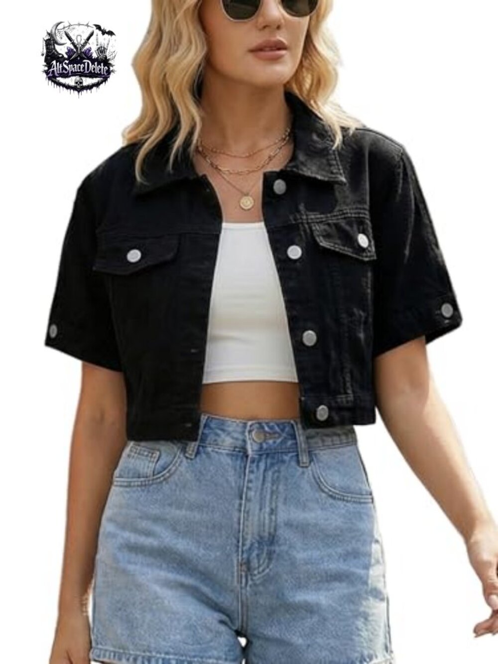 Short Sleeve Denim Jacket Cropped Button Down Oversize Jean Jacket